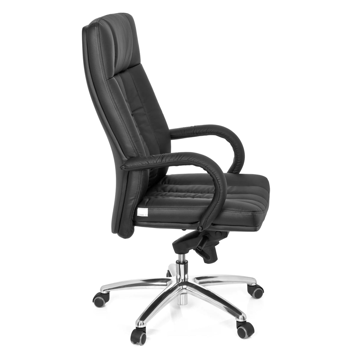 Svart snurrstol XXL G 300 med kviltning, armstöd och femstjärnigt fotkors med hjul från hjh OFFICE – 360-gradersvy (sidoprofil 80°)