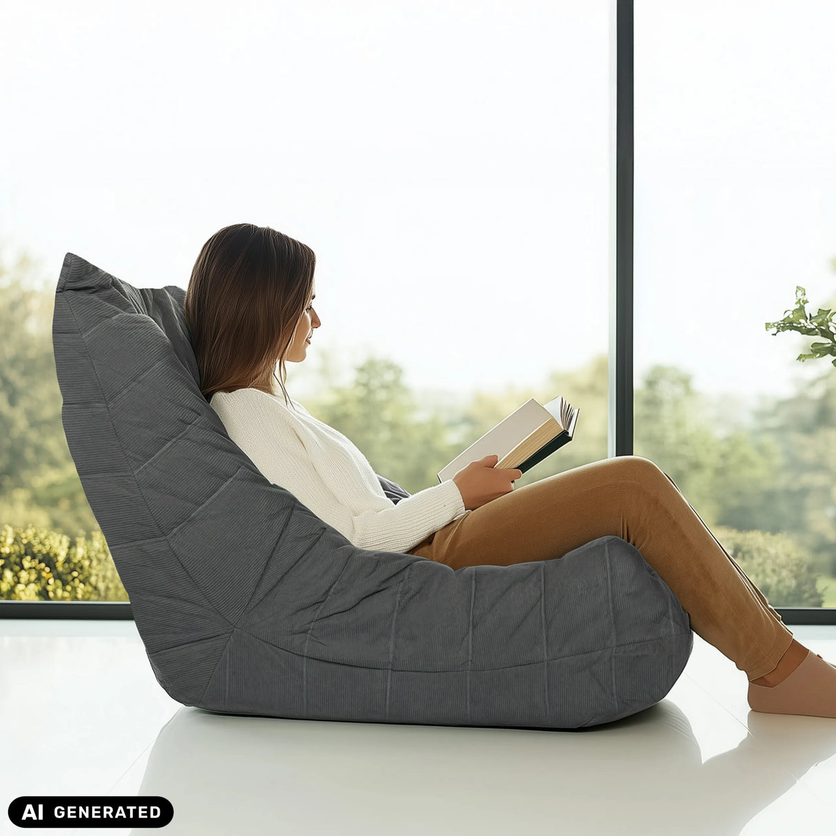 Grå Sitzolo loungefåtölj med manchesteröverdrag från hjh LIVING (AI-genererad bild)