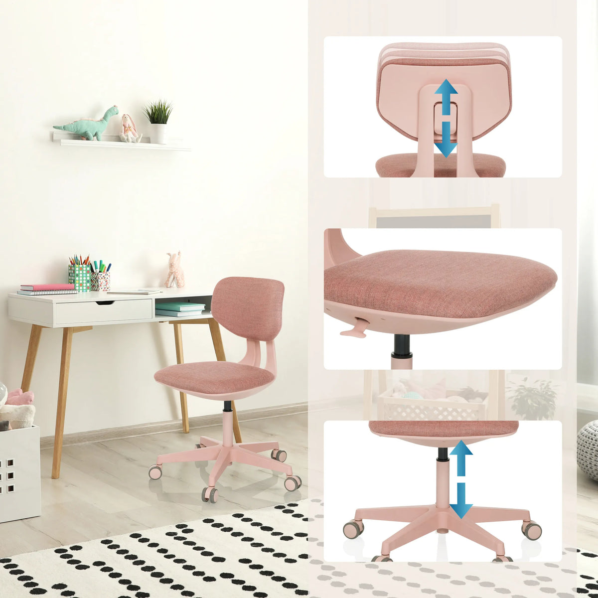 Höjdjusterbart ryggstöd och sits på Snurrstol för barn KID COLORE i rosa från hjh OFFICE