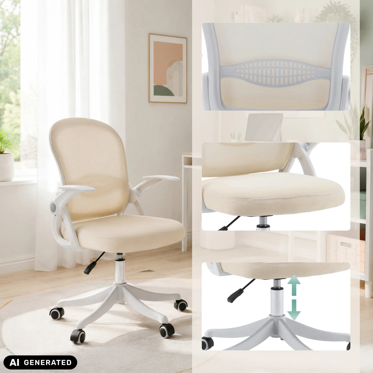 Beige Naluro Home Office kontorsstol med ryggstödsdetalj och höjdjustering från hjh OFFICE (AI-genererad bild)