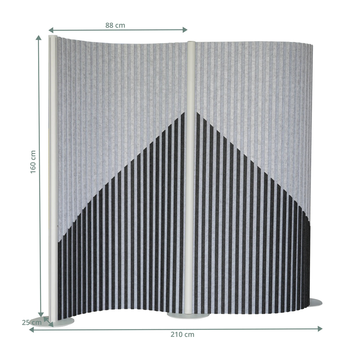 Måttritning av Skärmvägg Flexmiut Wave med 210 × 160 cm från hjh OFFICE