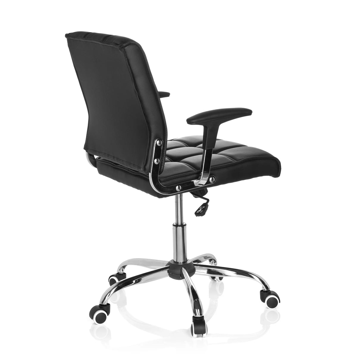 Svart Home Office kontorsstol ERNESTO med quiltad stoppning och femhjulig fotkorsbas från hjh OFFICE – 360-gradersvy (snett bakifrån 120°)