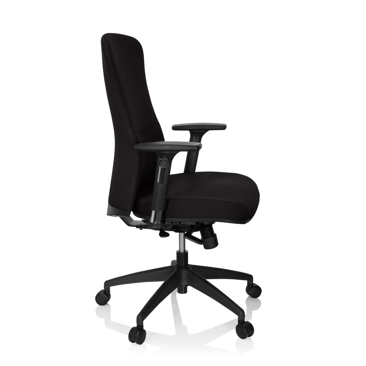 Svart Professionell kontorsstol OFFICE XT PRO med armstöd och femhjulig fotkorsbas från hjh OFFICE – 360-gradersvy (sidoprofil 80°)