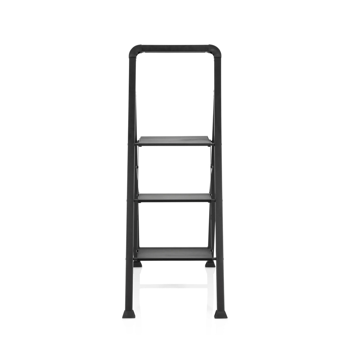 Fällbar stege SOLID W6 i svart med tre steg och ett handtag från hjh OFFICE – 360-gradersvy (framifrån 0°)