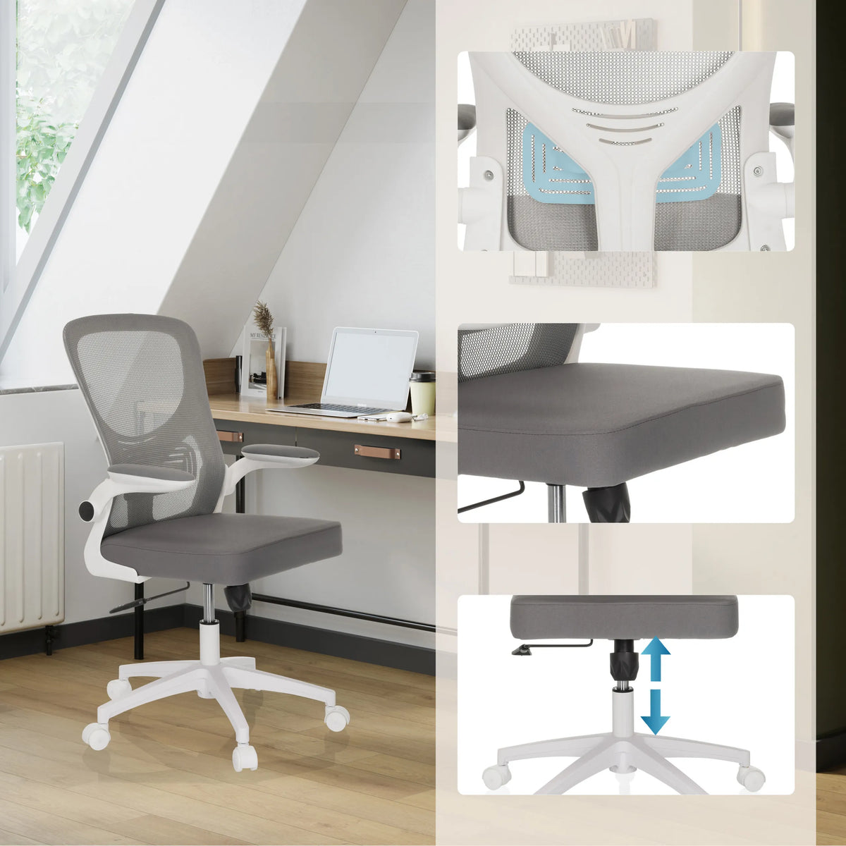 Home Office kontorsstol BELIO W i grått med nätrygg, grå sits och höjdjusterbar gaslift från hjh OFFICE