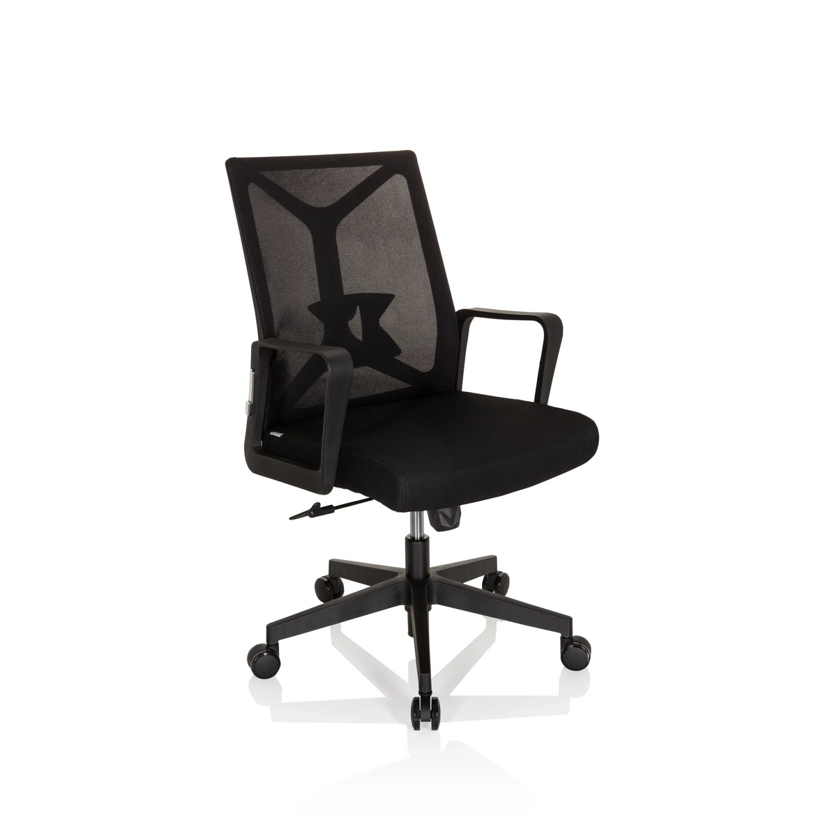 Svart Home Office kontorsstol ENCO med nätrygg och femhjulig stjärnfot från hjh OFFICE – 360-gradersvy (snett framifrån 40°)