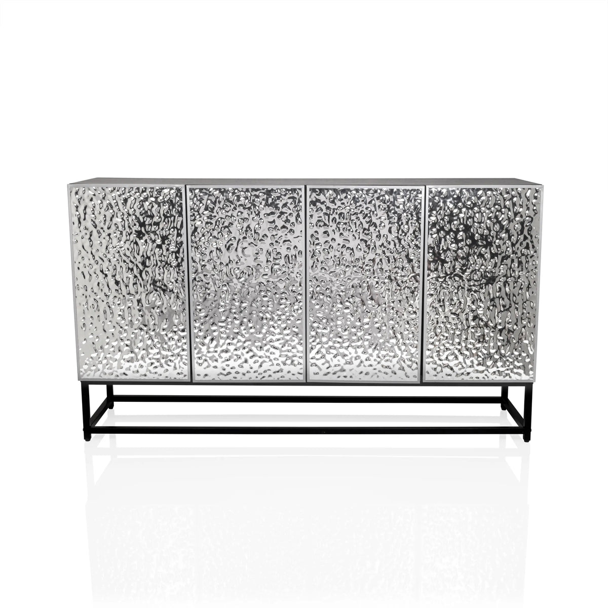 Byrå METALLIO med silverfärgade, strukturerade fronter på ett svart metallstativ från hjh LIVING