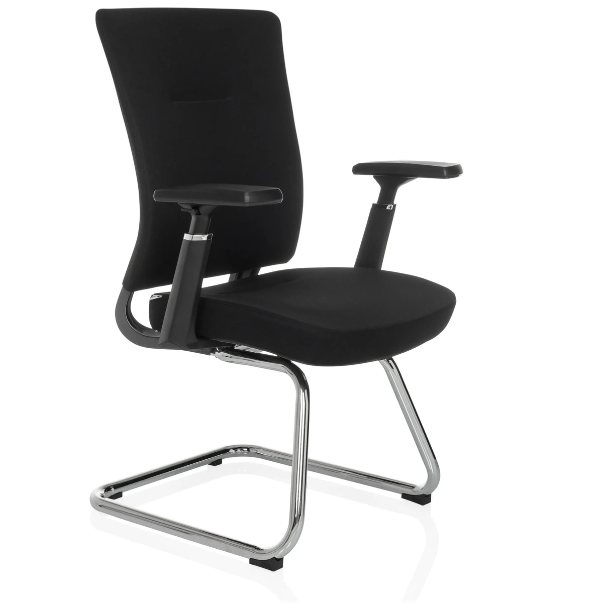 Svart fjädrande stol CAPTIVO PRO V med armstöd och tygbeklädnad från hjh OFFICE – 360-gradersvy (snett framifrån 45°)