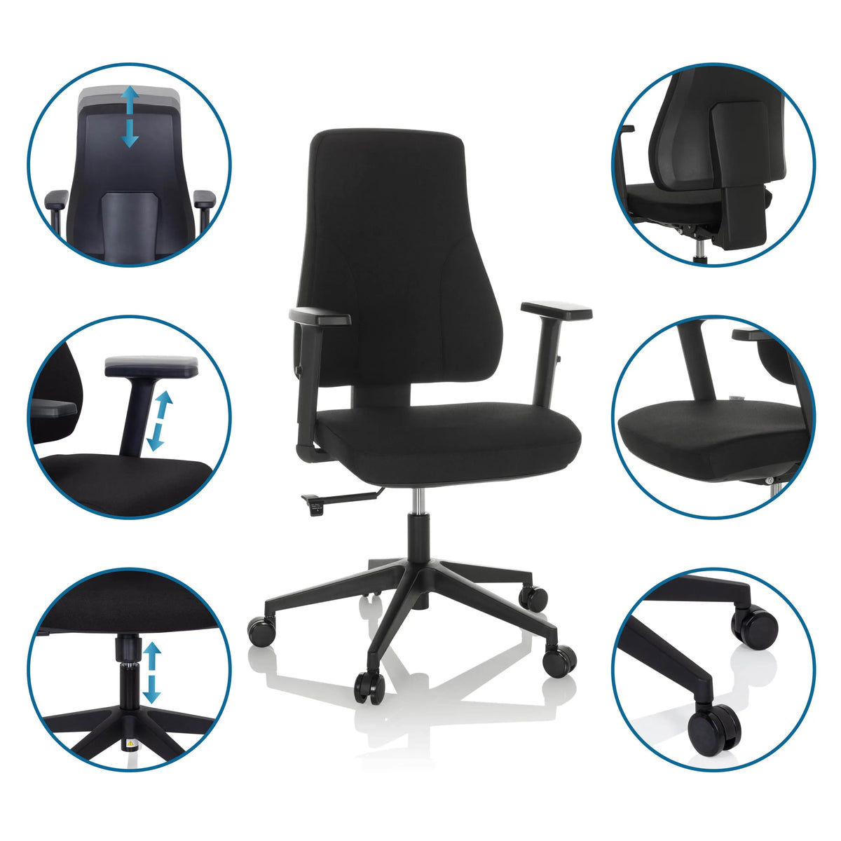 Justerbara funktioner för Professionell kontorsstol MATHES i svart från hjh OFFICE