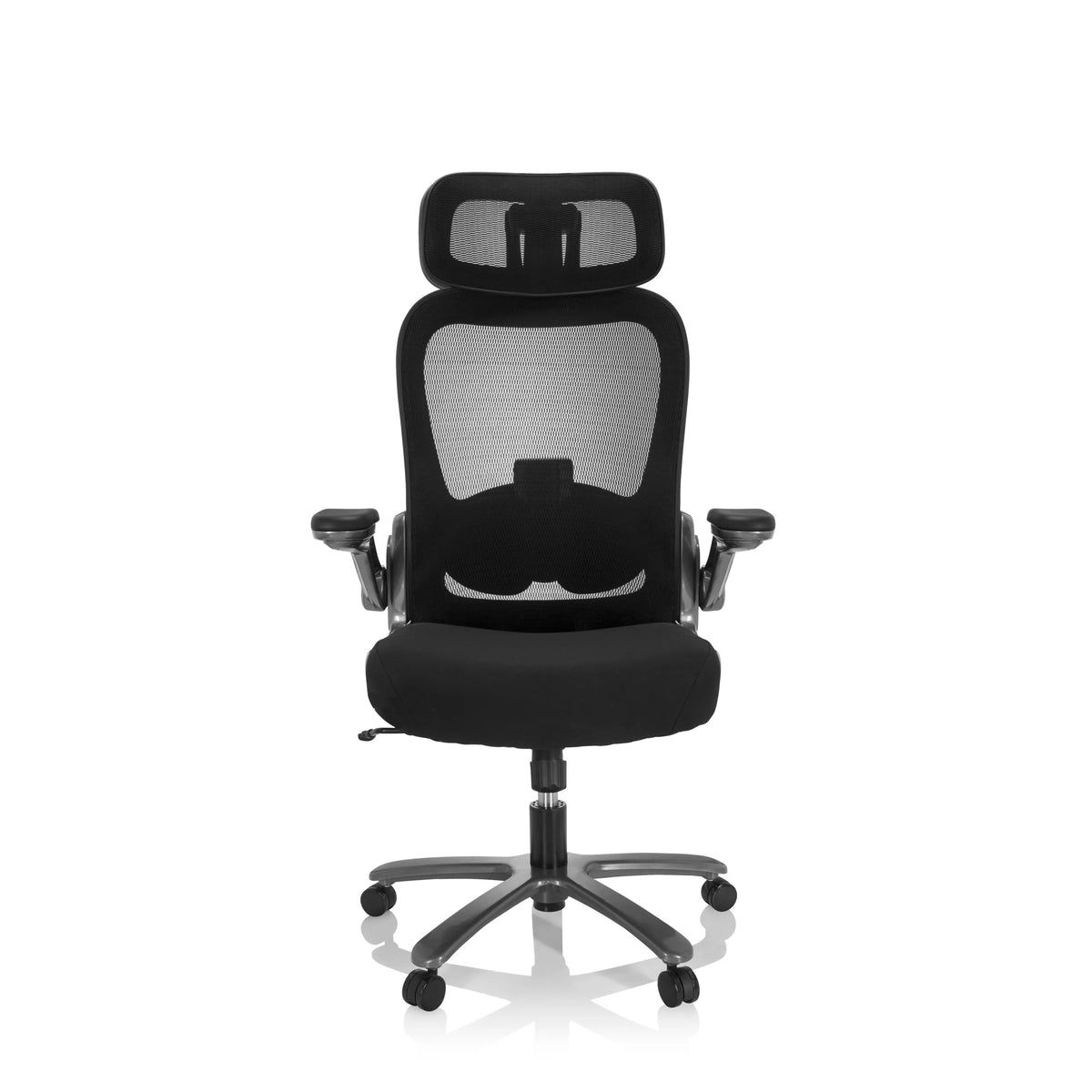 Svart XXL snurrstol INSTRUCTOR T I PRO med nätrygg och femstjärnigt fotkors med hjul från hjh OFFICE – 360-gradersvy (framifrån 0°)