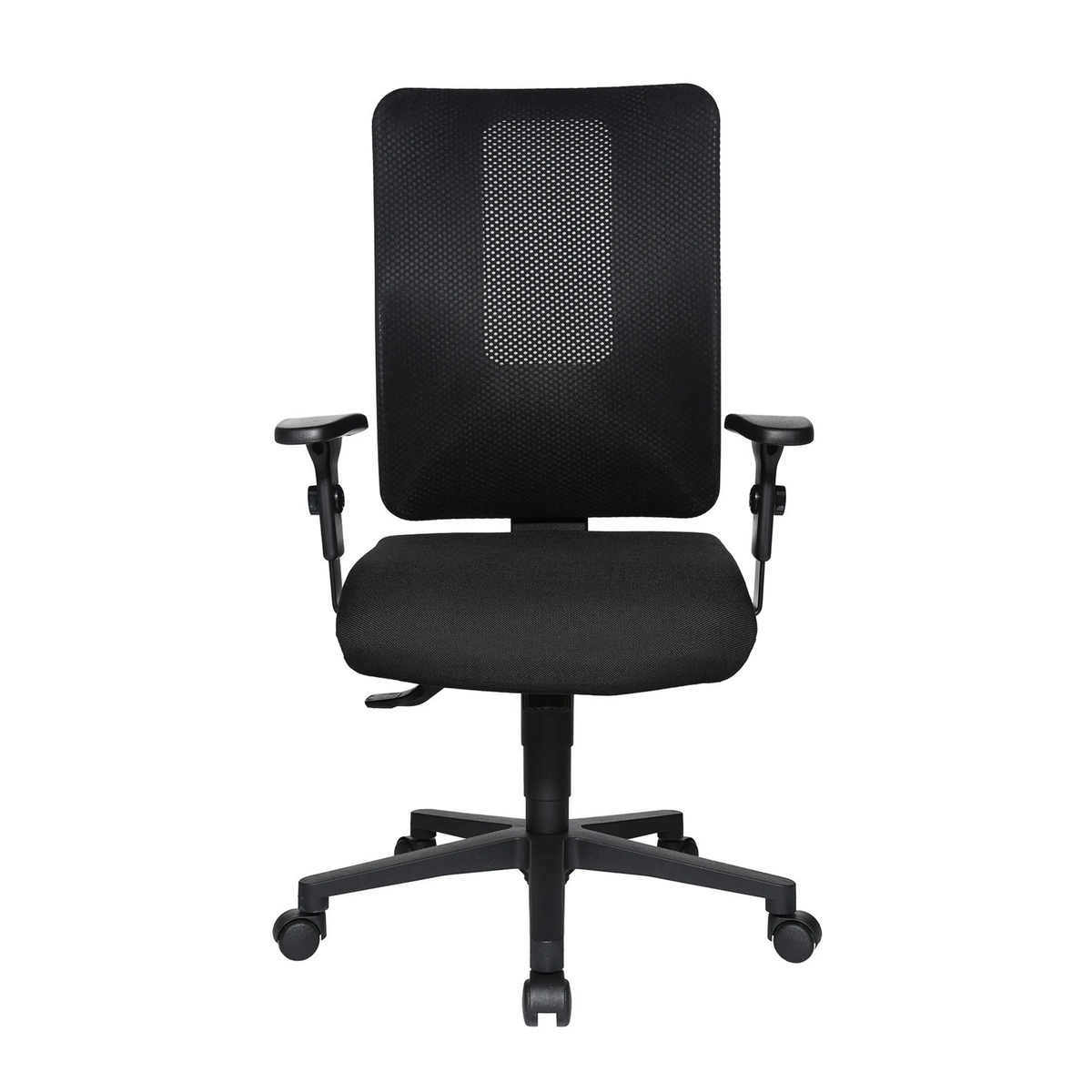 Svart Professionell kontorsstol HJH WORK PRO med nätrygg och femhjulig fotkorsbas från Topstar – 360-gradersvy (framifrån 0°)