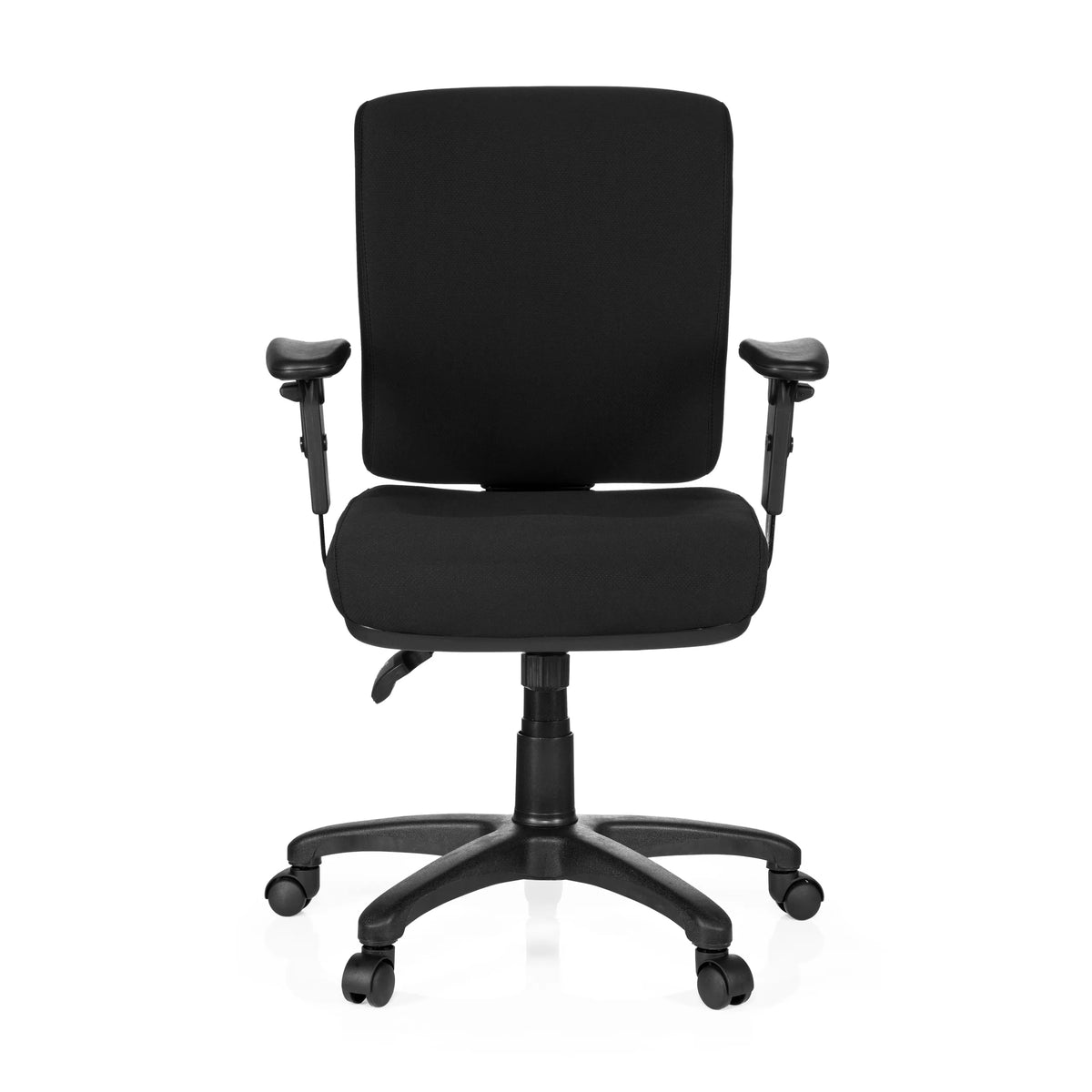 Svart Professionell kontorsstol ZENIT BASE med armstöd och femhjulig stjärnfot från hjh OFFICE – 360-gradersvy (framifrån 0°)