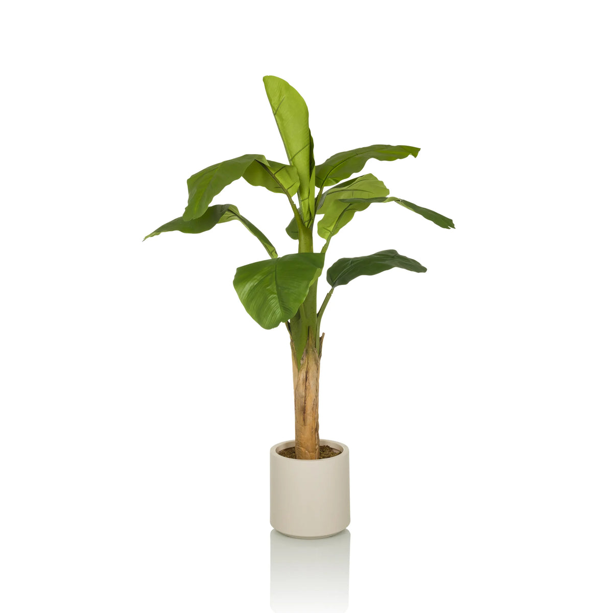 Gröna Konstgjorda växter BANANE I med stora blad i en beige ytterkruka från hjh OFFICE – 360-gradersvy (framifrån 0°)