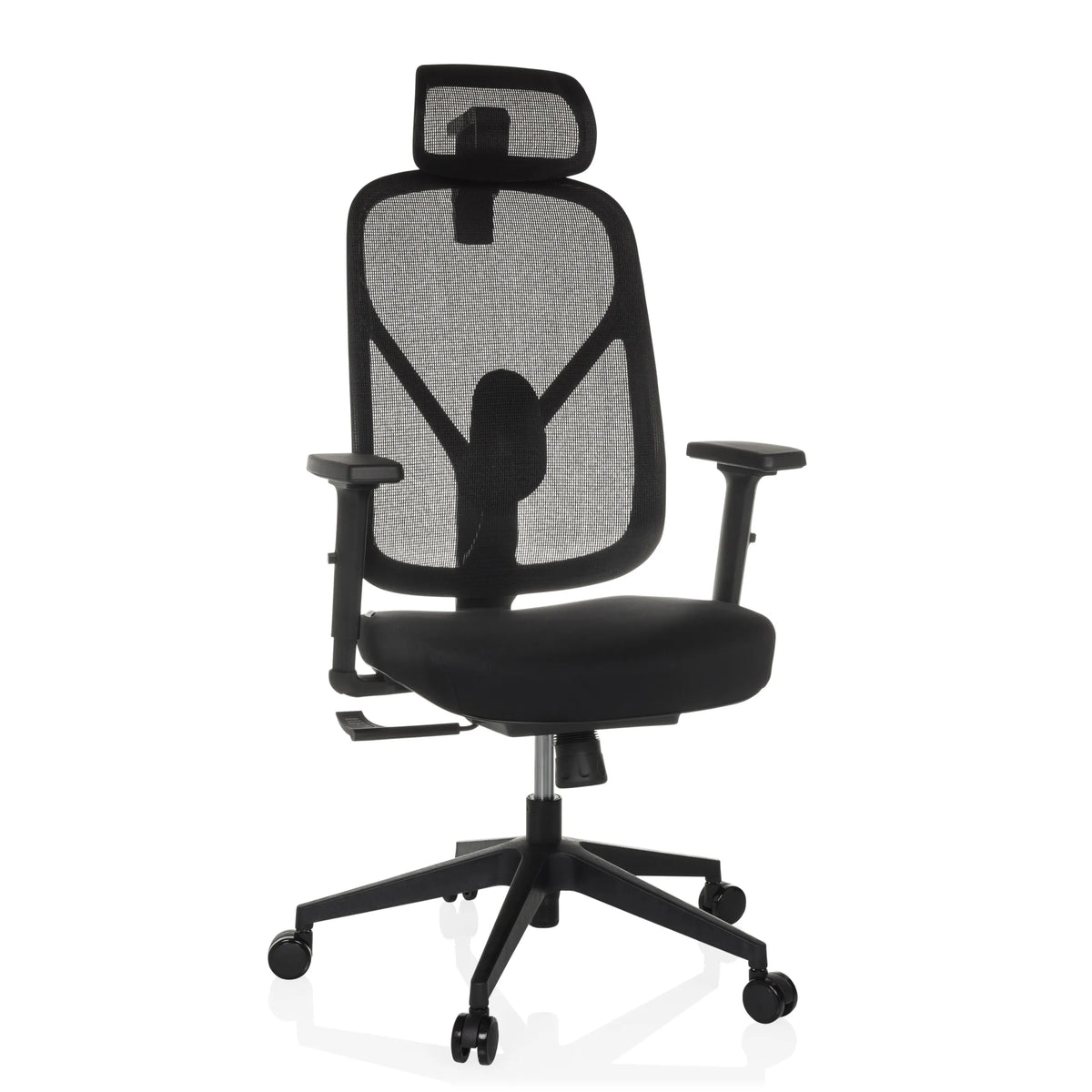 Svart Professionell kontorsstol RALOO ECO med nätrygg och femstjärnig fotkorsbas med hjul från hjh OFFICE – 360-gradersvy (framifrån 15°)