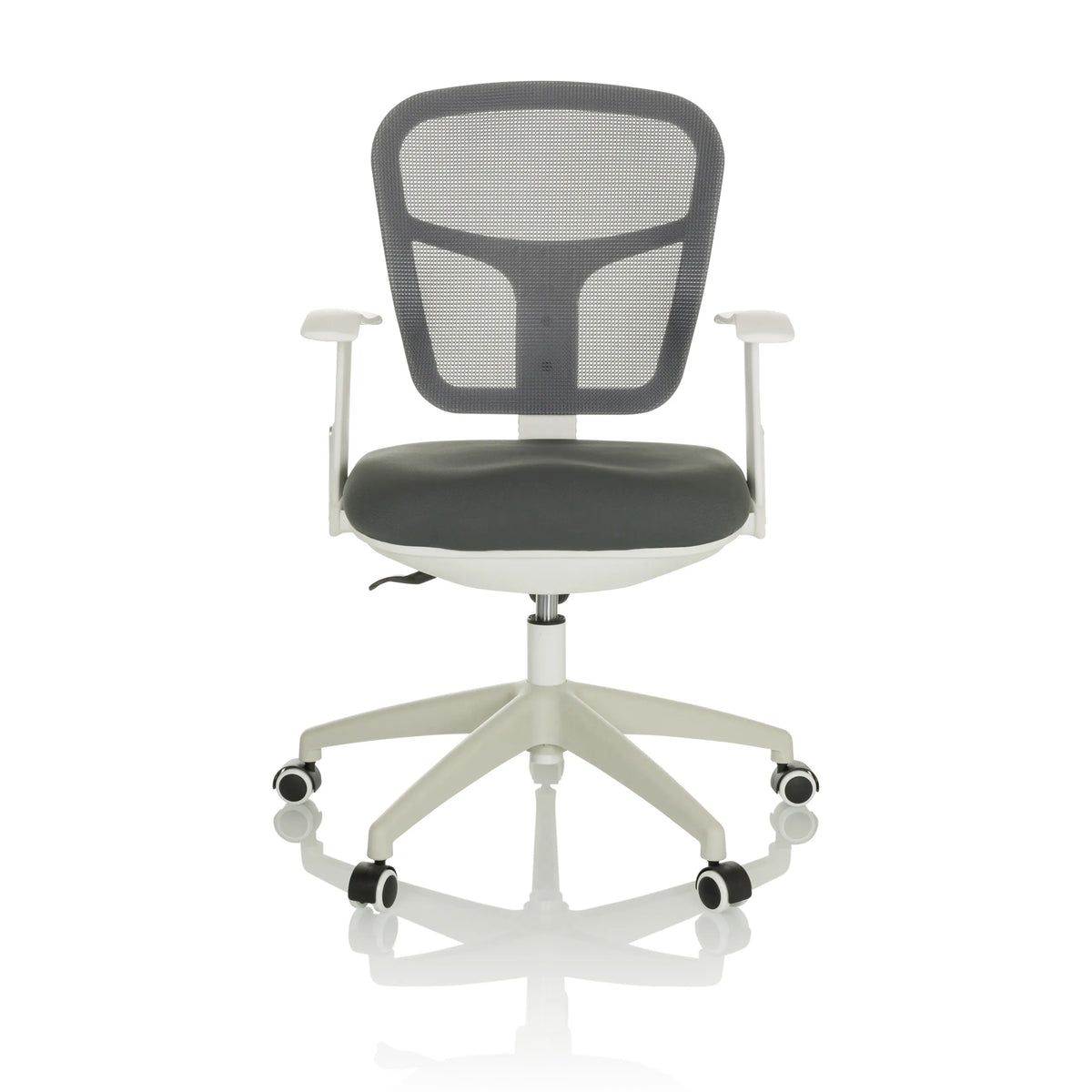 Grå Home Office kontorsstol TOP 108 W med nätrygg och femstjärnigt fotkors med hjul från hjh OFFICE – 360-gradersvy (framifrån 0°)