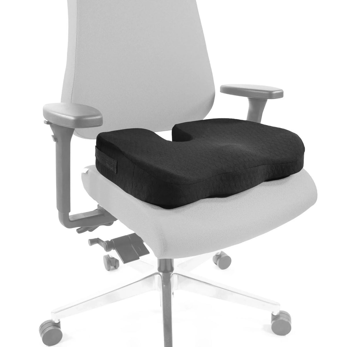 Svart Sittdyna MEDISIT II med ergonomisk ursparning på en kontorsstol från hjh OFFICE