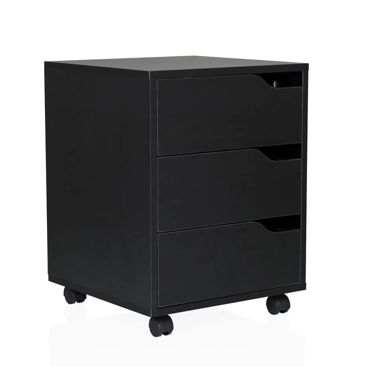 Svart rullcontainer ORGANISER I med tre lådor och fyra hjul från hjh OFFICE
