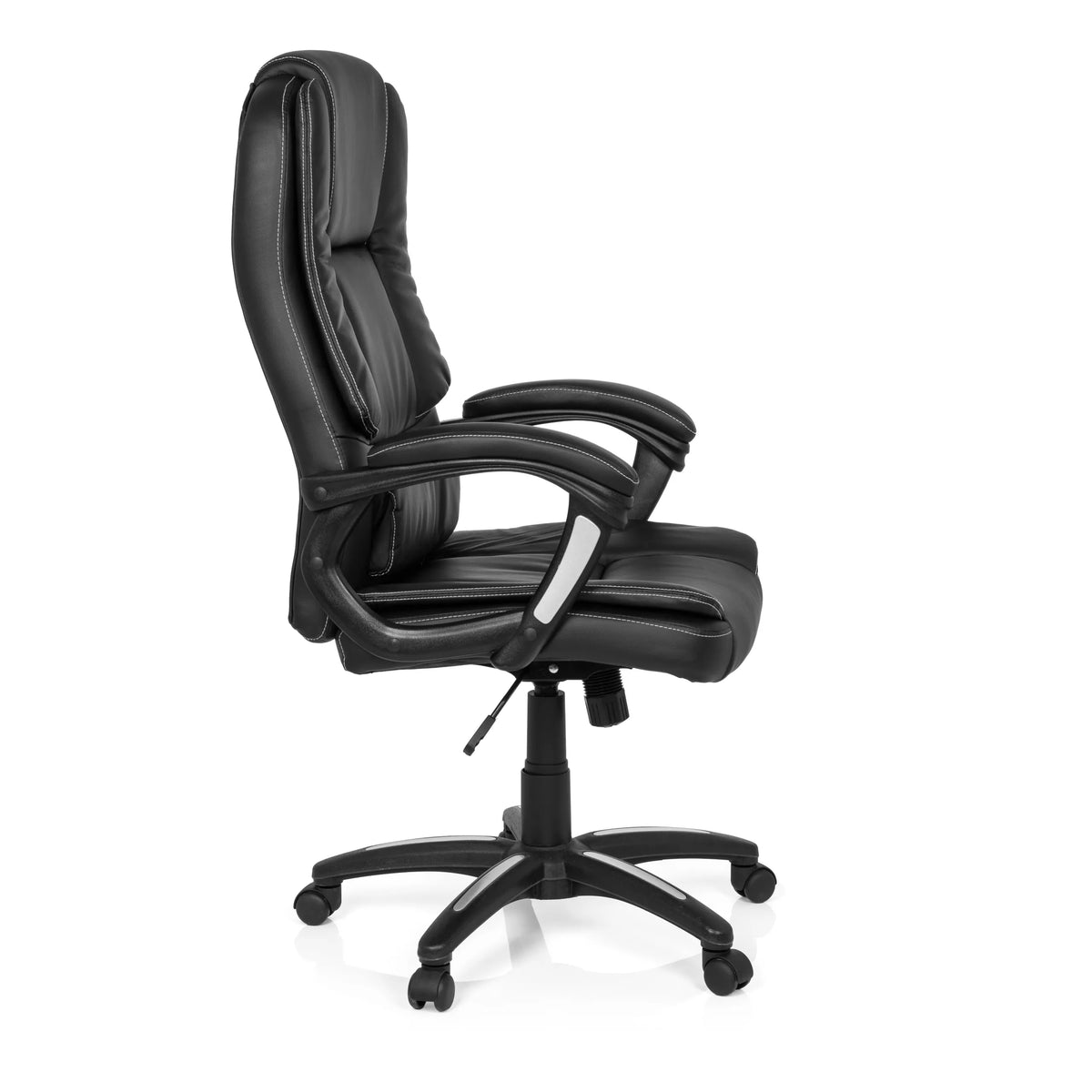 Svart Home Office kontorsstol RELAX CL120 med vaddering och femstjärnig fotkorsbas med hjul från MyBuero – 360-gradersvy (sidoprofil 80°)