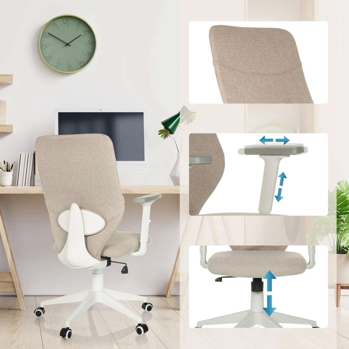 Beige Home Office kontorsstol COSIO II med justerbara armstöd och sitthöjd från hjh OFFICE