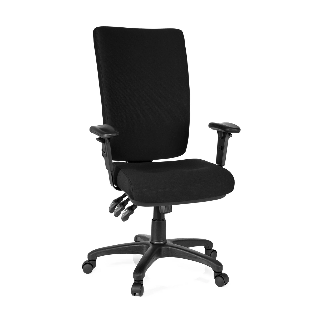 Svart Professionell kontorsstol ZENIT HIGH med armstöd och femhjulig fotkorsbas från hjh OFFICE – 360-gradersvy (framifrån 20°)