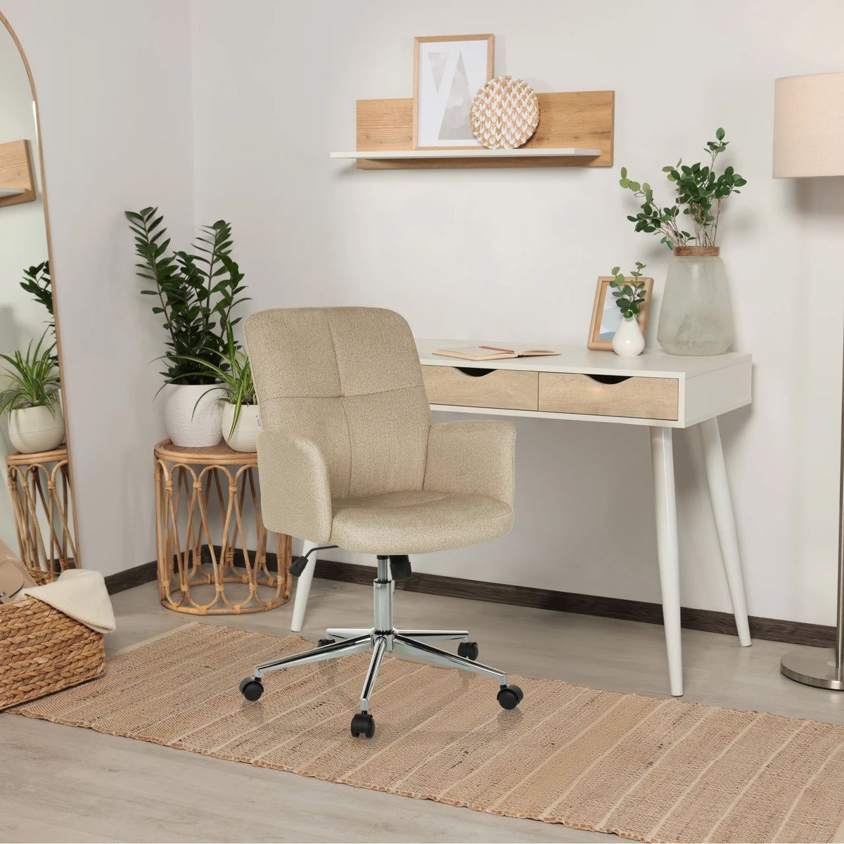 Beige Home Office kontorsstol SOLAO 400 med armstöd och stjärnfot med hjul från hjh OFFICE