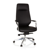 Svart Professionell chefsfåtölj VELVET med armstöd och femhjulig fotkorsbas från hjh OFFICE – 360-gradersvy (framifrån 20°)