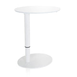Vitt ståskrivbord STAND III med rund bordsskiva och rund fot från hjh OFFICE – 360-gradersvy (framifrån 20°)