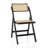 Svart Hopfällbar stol TUDELA BAMBOO med brunt wienerflätad sits och ryggstöd från hjh LIVING – 360-gradersvy (framifrån 15°)