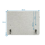 Måttritning av Bordsskärmvägg FLEXMIUT D SIDE med 80 × 62 cm från hjh OFFICE