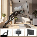 Justeringsmekanismer för bildskärmshållaren Ergomount GF2 med sväng- och lutningsområden från hjh OFFICE (AI-genererad bild)