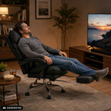 Svart Relax Legoro Home Office chefsfåtölj med utfällt fotstöd från MyBuero (AI-genererad bild)