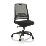 Svart Professionell kontorsstol PORTO ECO I med nätrygg och femstjärnigt fotkors med hjul från hjh OFFICE – 360-gradersvy (framifrån 15°)