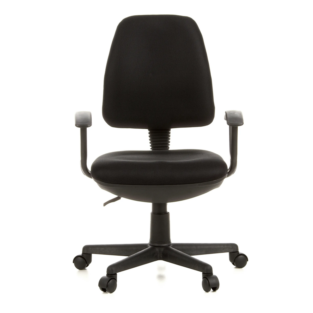 Svart Home Office kontorsstol CITY 10 med nätrygg, armstöd och femstjärnig fotkorsbas med hjul från hjh OFFICE – 360-gradersvy (framifrån 0°)