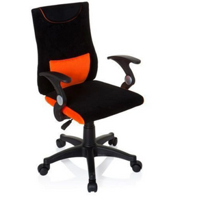 Kinderdrehstuhl KIDDY PRO AL in Schwarz-Orange mit Armlehnen und Rollenfußkreuz von hjh OFFICE