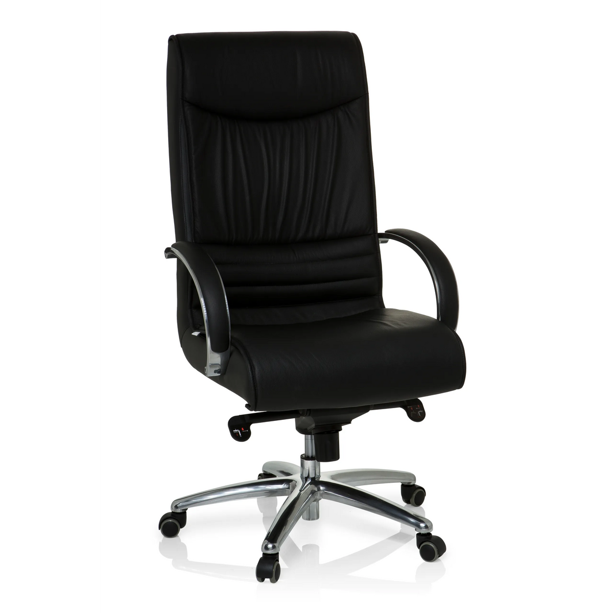 Svart snurrstol XXL F 400 i läder med stjärnfot och fem hjul från hjh OFFICE – 360-gradersvy (framifrån 20°)