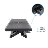 Höjdjusterbart Fotstöd PIEDINO STRIPE PRO i svart med måtten 9,5 cm, 13,0 cm och 16,5 cm från hjh OFFICE