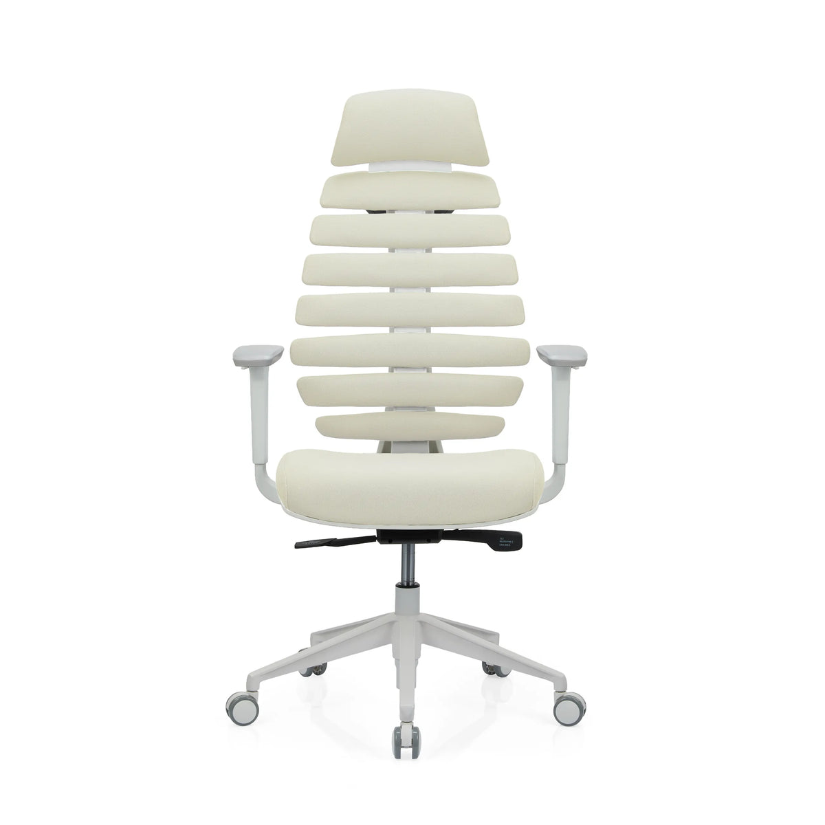 Beige Professionell kontorsstol ERGO LINE W med segmenterat ryggstöd och vitt underrede från hjh OFFICE – 360-gradersvy (framifrån 0°)