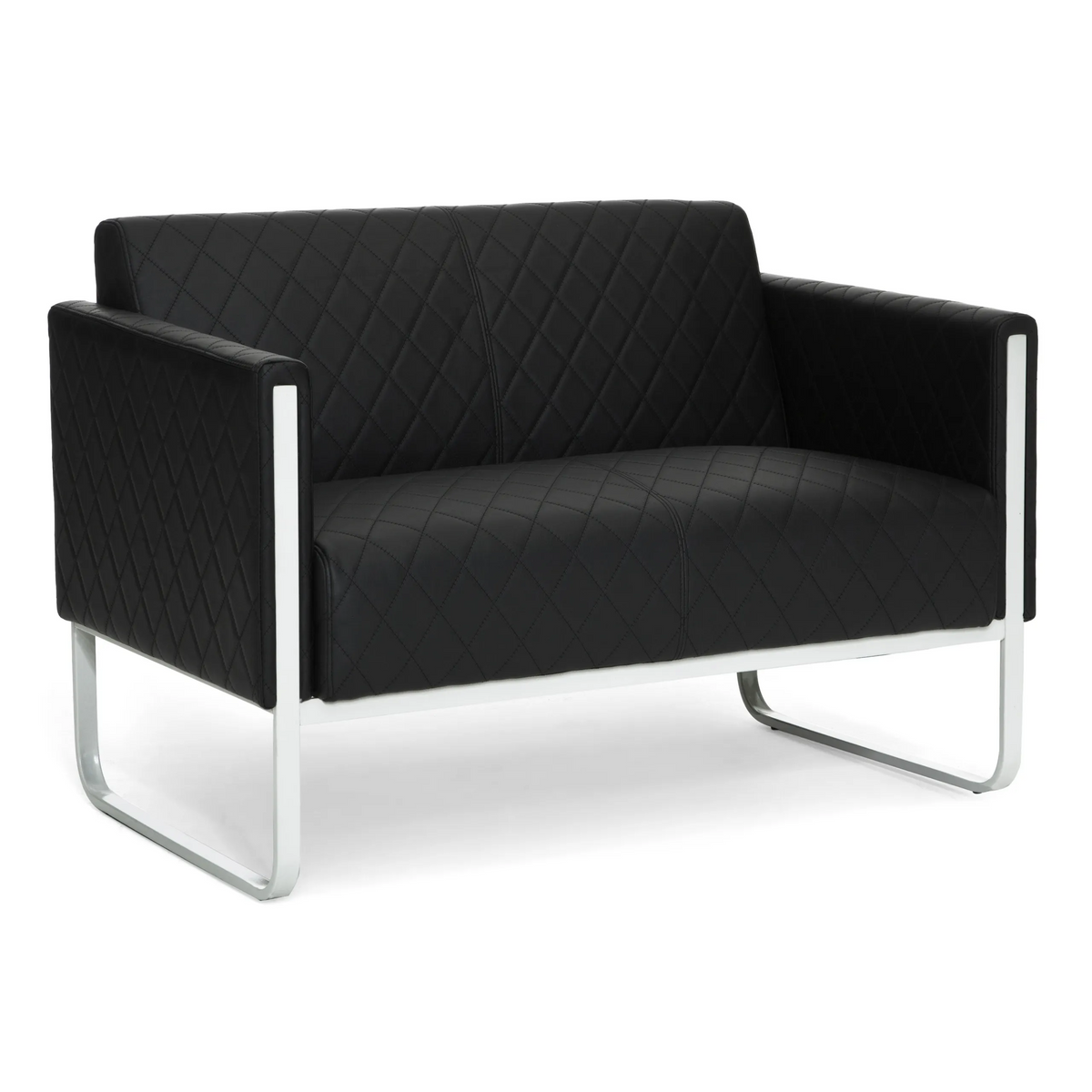 Svart ARUBA STEP loungesoffa som tvåsits med rutstygning och metallstomme från hjh OFFICE – 360-gradersvy (bakifrån 180°)