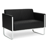 Svart ARUBA STEP loungesoffa som tvåsits med rutstygning och metallstomme från hjh OFFICE – 360-gradersvy (bakifrån 180°)
