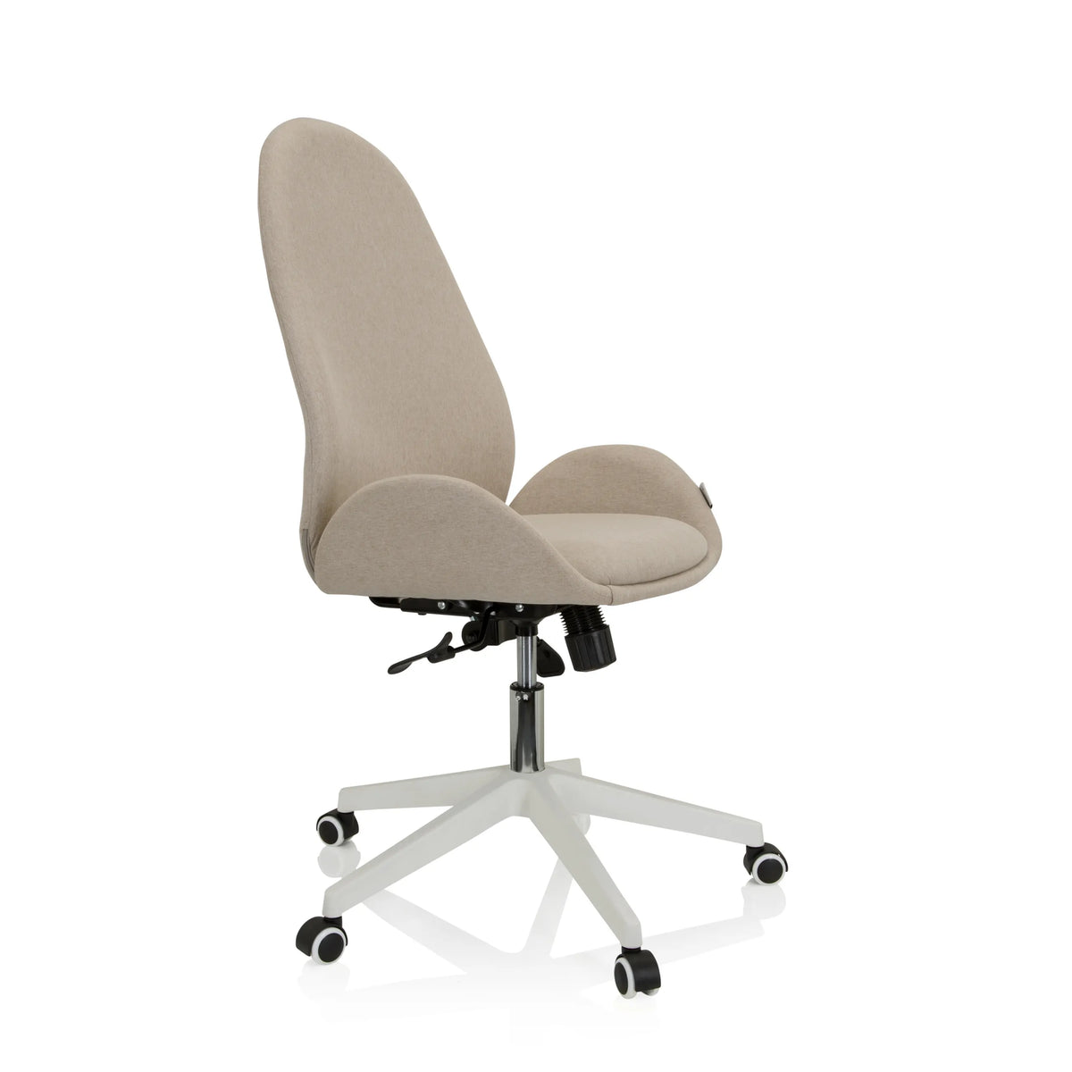 Beige AVEA I Home Office kontorsstol med armstöd och vitt femstjärnigt underrede med hjul från hjh OFFICE – 360-gradersvy (snett framifrån 60°)