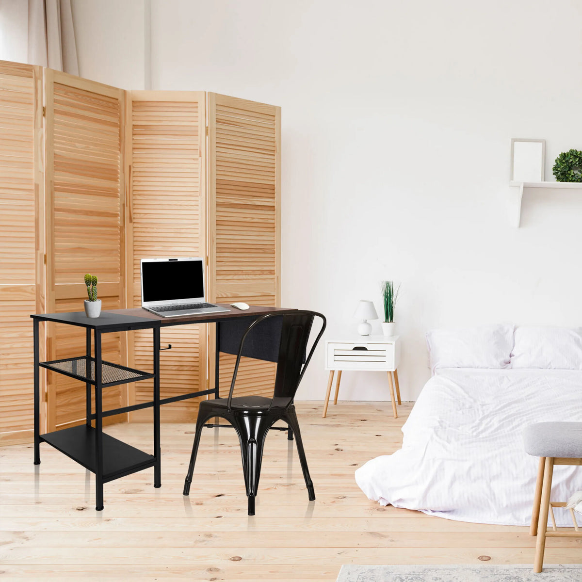 Skrivbord WORKSPACE H I i svartbrunt med två avlastningsytor och metallstomme från hjh OFFICE