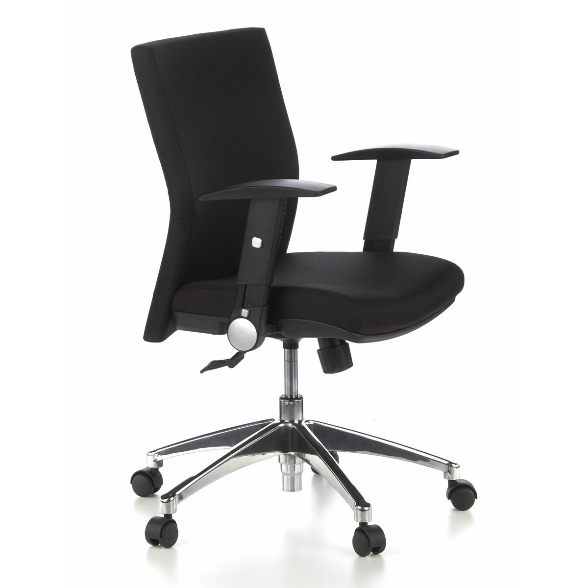 Svart Professionell kontorsstol LAGUNA PRO med armstöd och femhjulig fotkorsbas från hjh OFFICE – 360-gradersvy (snett framifrån 60°)