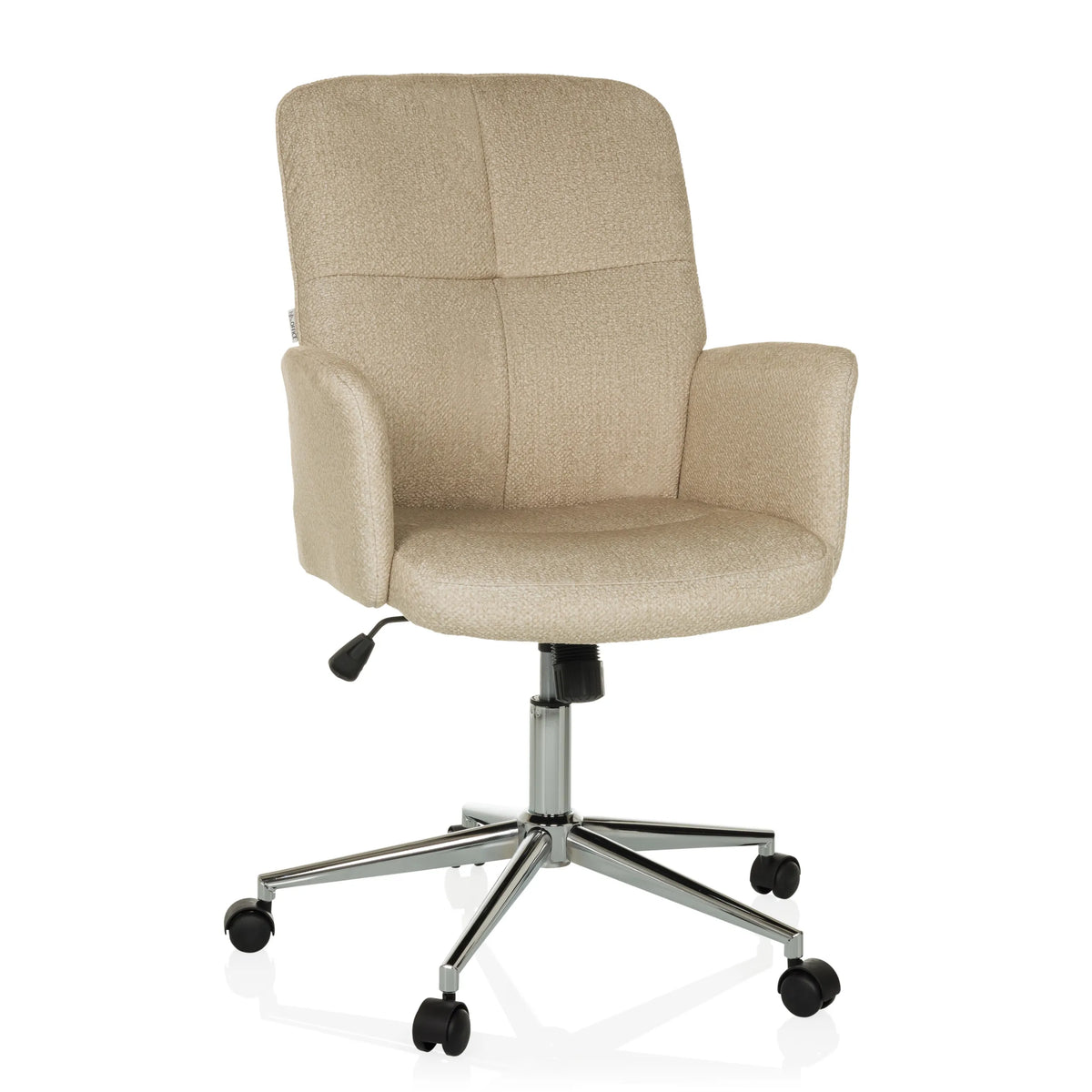 Beige Home Office kontorsstol SOLAO 400 med vadderade armstöd och femhjulig stjärnfot från hjh OFFICE – 360-gradersvy (framifrån 15°)