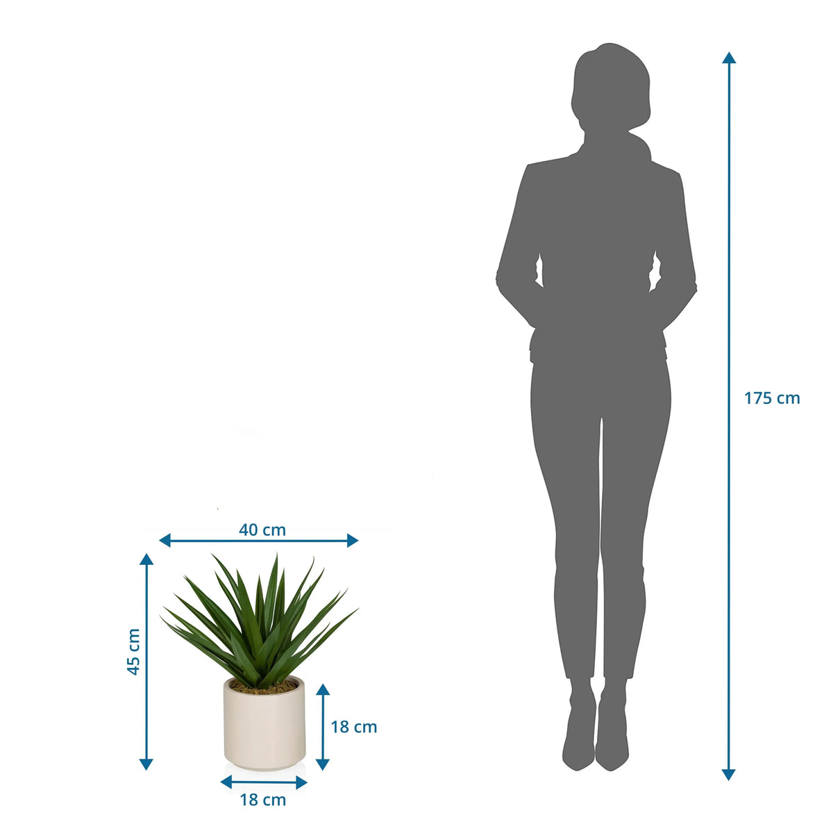 Måttritning av Konstgjorda växter Agave med 45 cm höjd och 40 cm bredd från hjh OFFICE