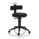 Svart Svängbar stol TOP WORK FLEX med ryggstöd, handtag och femhjuligt underrede från hjh OFFICE – 360-gradersvy (snett framifrån 30°)