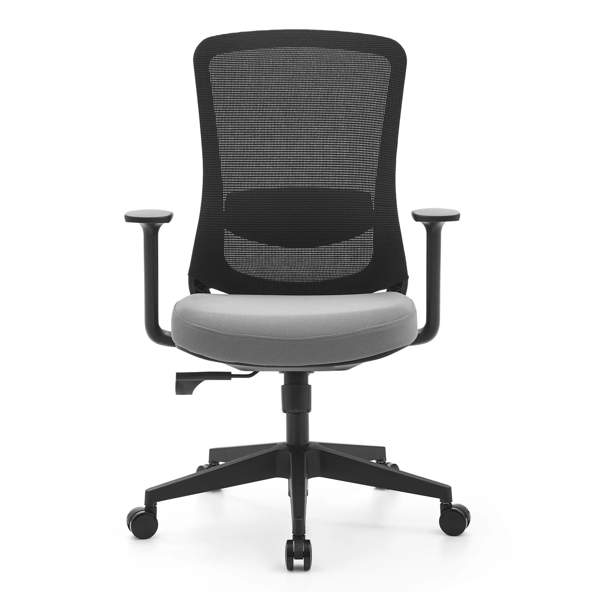 Svartgrå Home Office kontorsstol Sedito med nätrygg och femhjulig stjärnfot från hjh OFFICE – 360-gradersvy (framifrån 0°)
