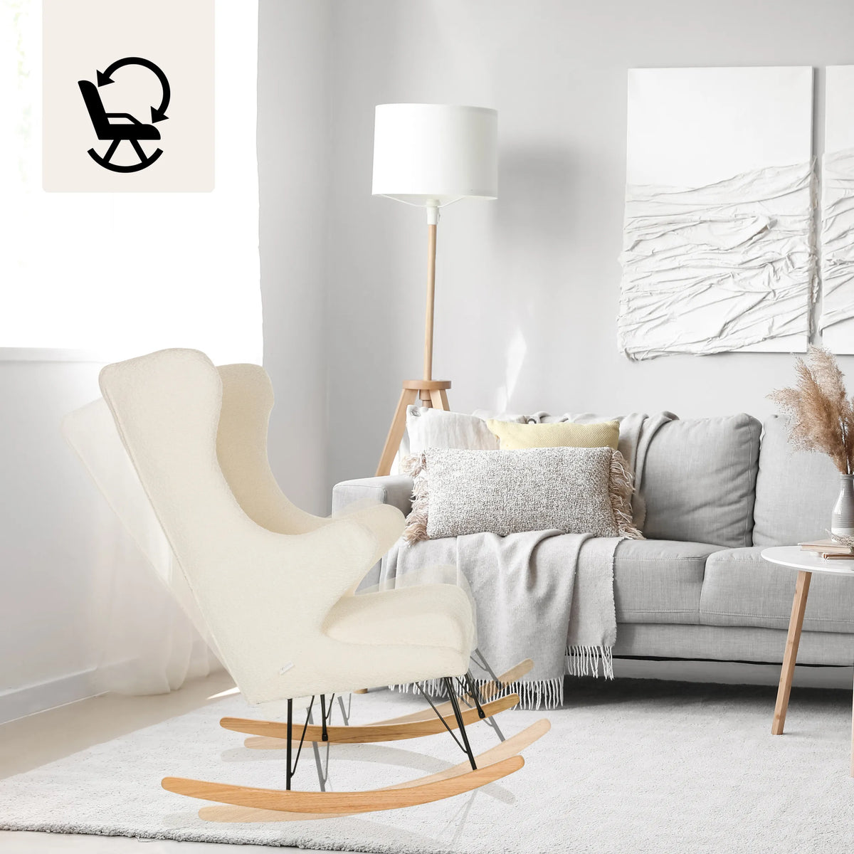 Vit MAPOON Loungefåtölj som gungstol med träram och medar från hjh LIVING