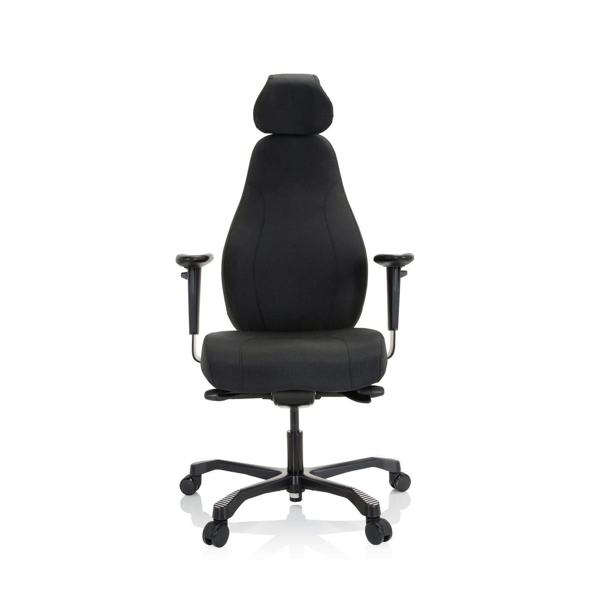 Svart Professionell chefsfåtölj RESISTIO XXL med nackstöd och femstjärnig fotkorsbas med hjul från hjh OFFICE – 360-gradersvy (framifrån 0°)