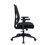 Sidvy av Professionell kontorsstol Mirou i svart med armstöd och stjärnfot med hjul från hjh OFFICE