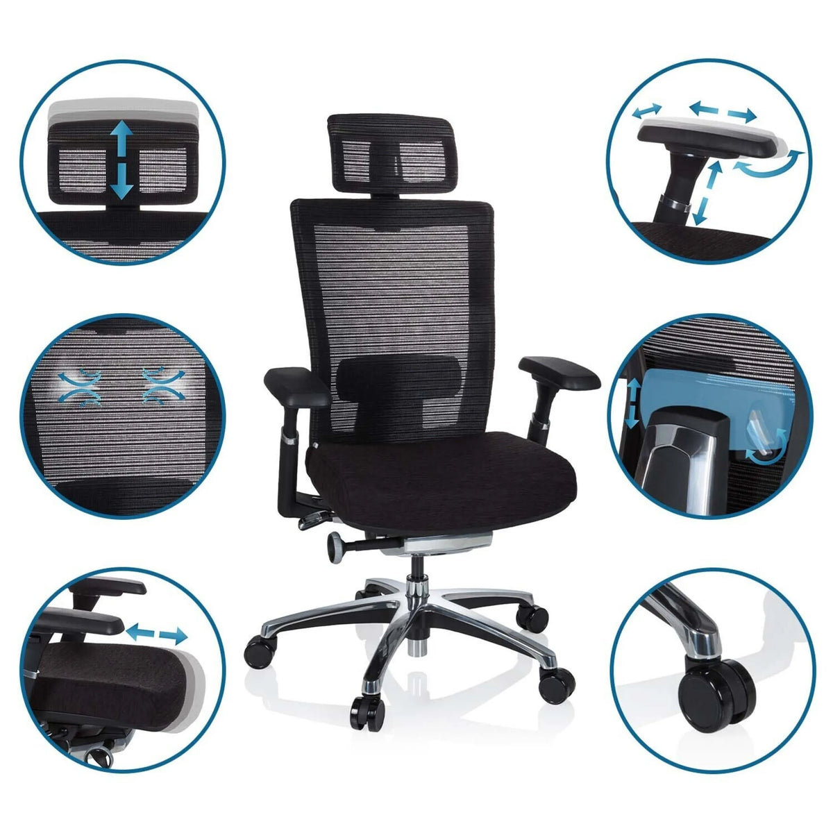 Hög kontorsstol NOVA PRO I i svart med olika inställningsmöjligheter från hjh OFFICE